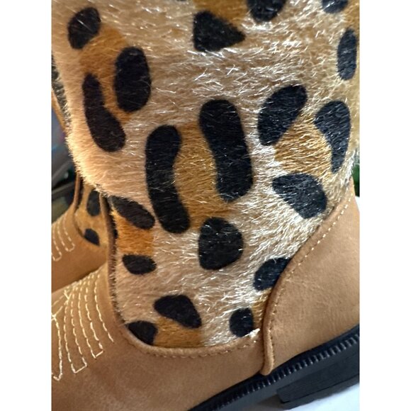 Toddler Girls Cozy Cub Leopard Faux Cow‎ Fur Cowboy Boots Size 4.5 NWB - Picture 8 of 9